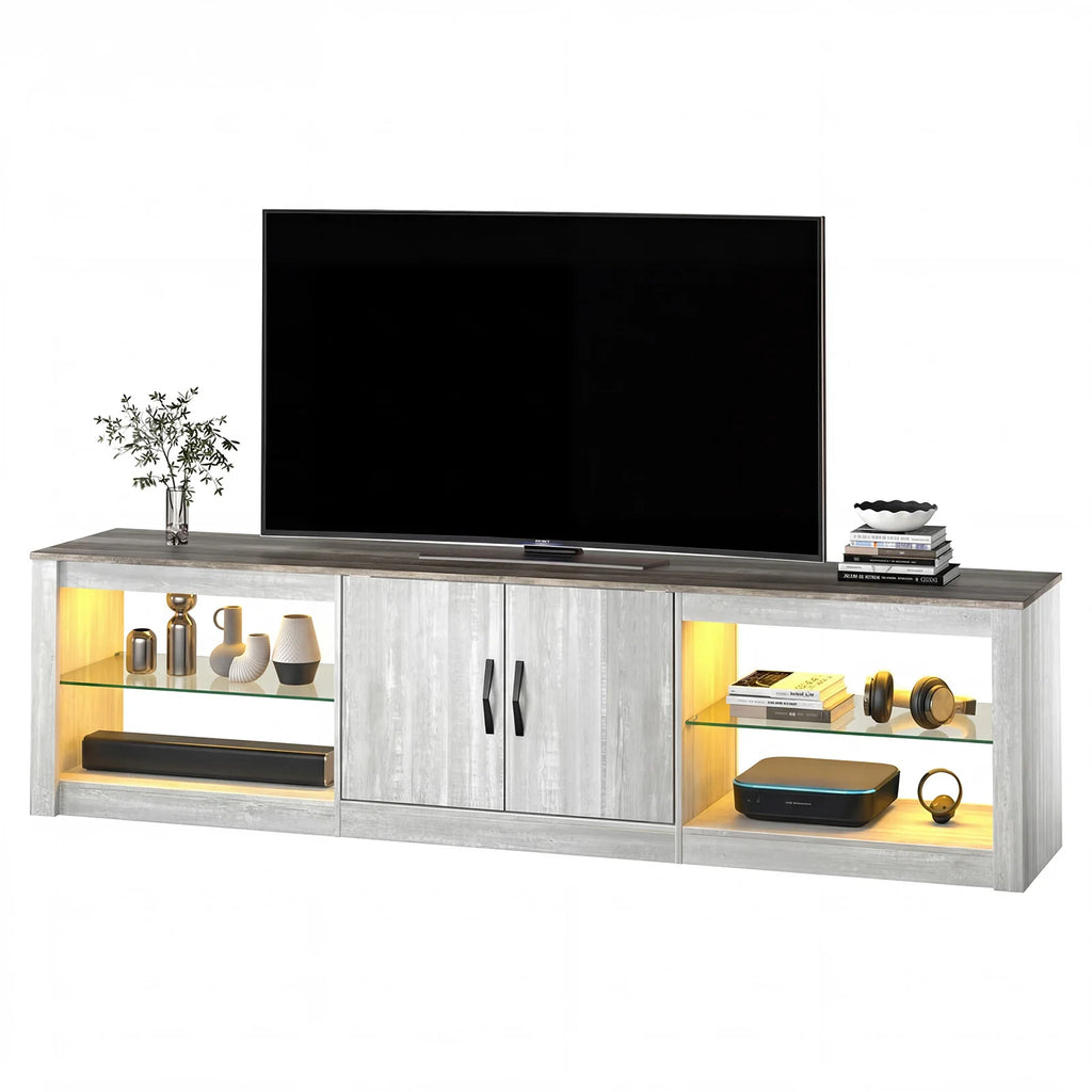 70IN for 75IN TV, LED with Adjustable Glass Shelves Two Cabinets
