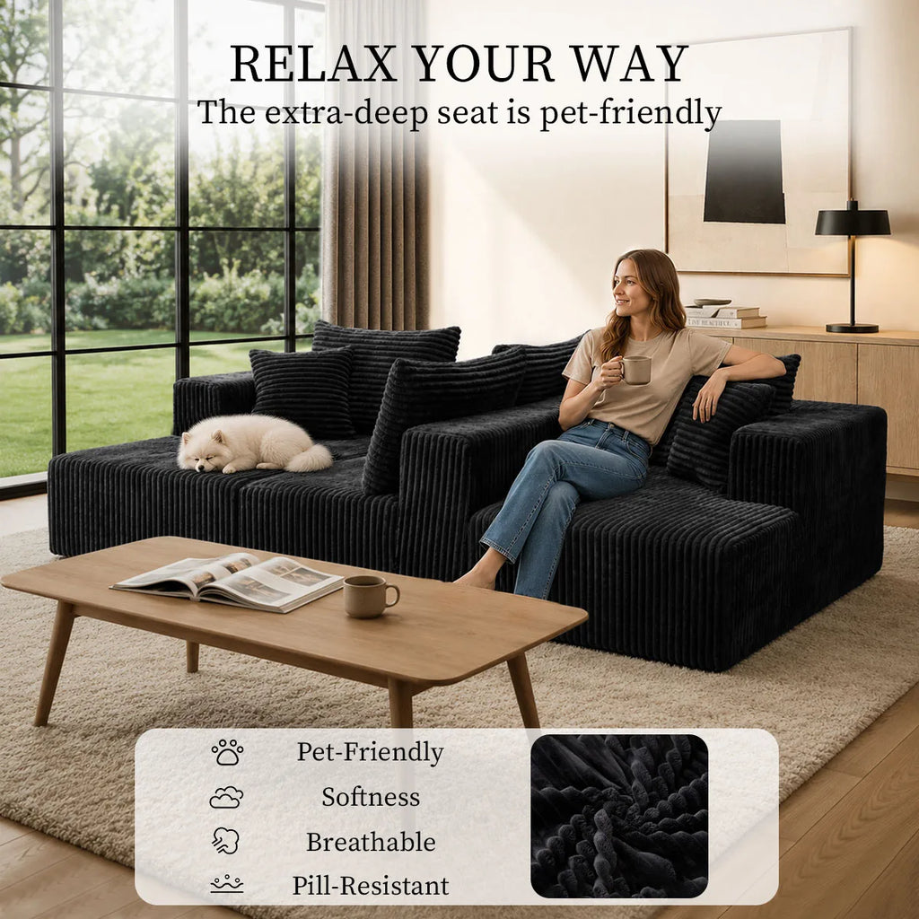 132IN 8-PC Corduroy Modular U-Shaped Sectional Sofa, Double Chaise, Seats 6