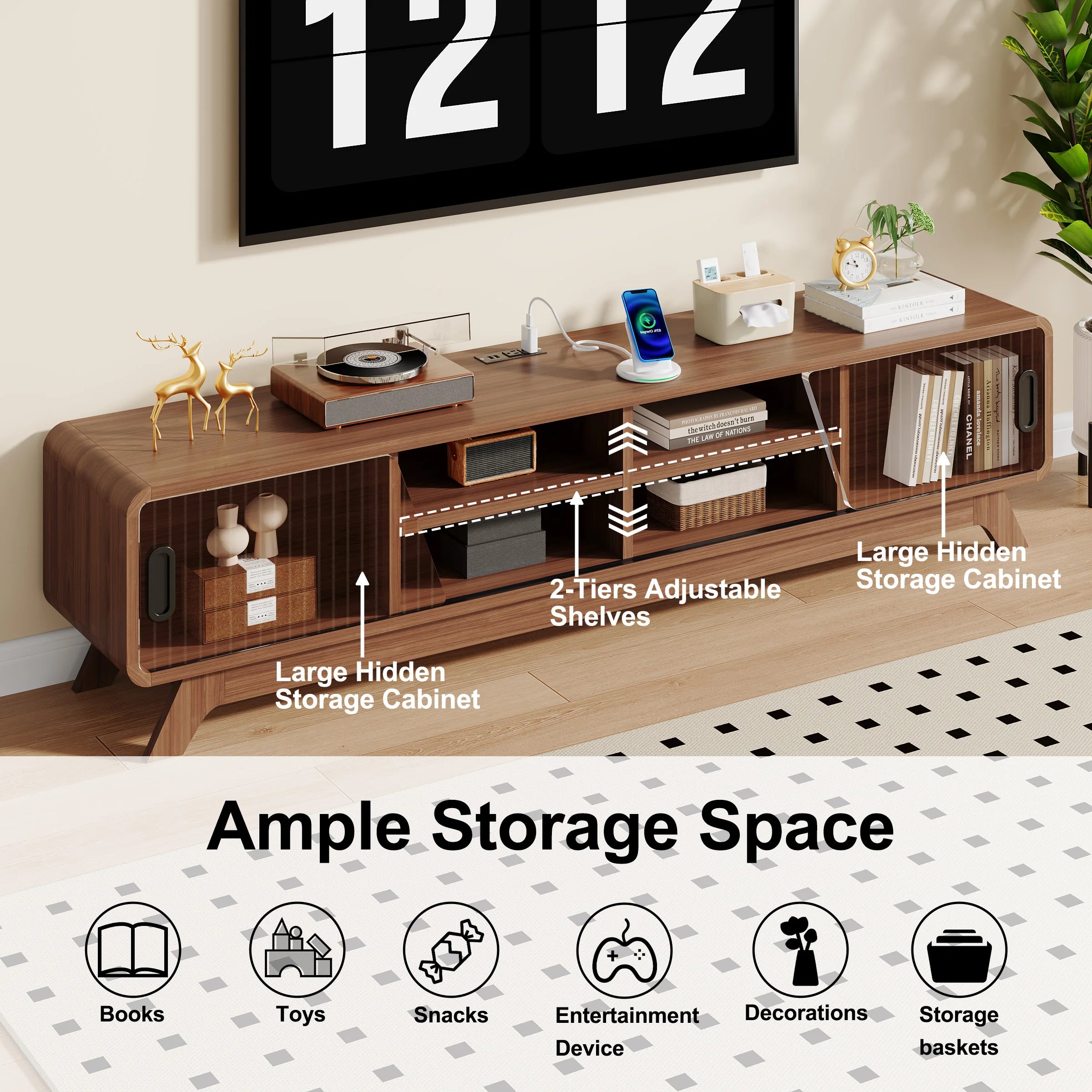 TV Stand, Storage, Shelves, Sliding Doors, American Standard Charging Station