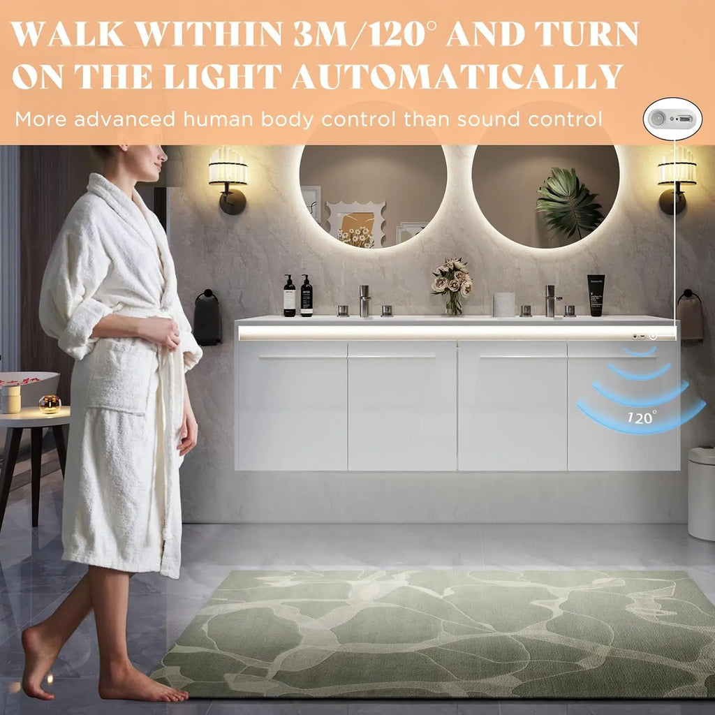 60" Floating LED Double Vanity/Cabinet-Soft Close, 3-Hole Sink,