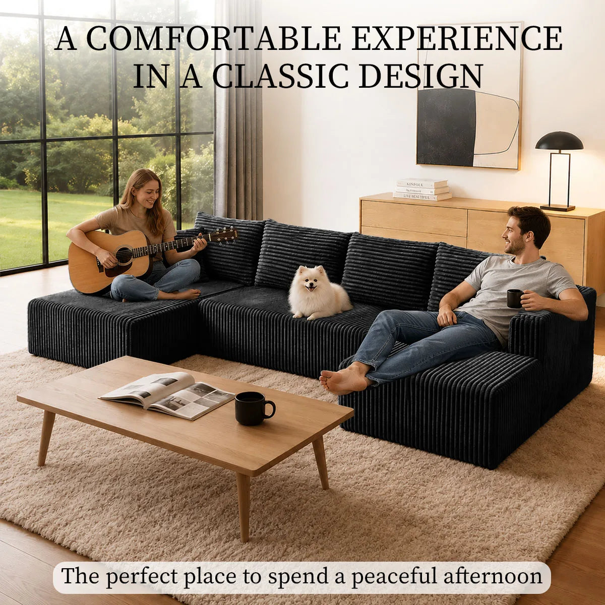 132IN 8-PC Corduroy Modular U-Shaped Sectional Sofa, Double Chaise, Seats 6