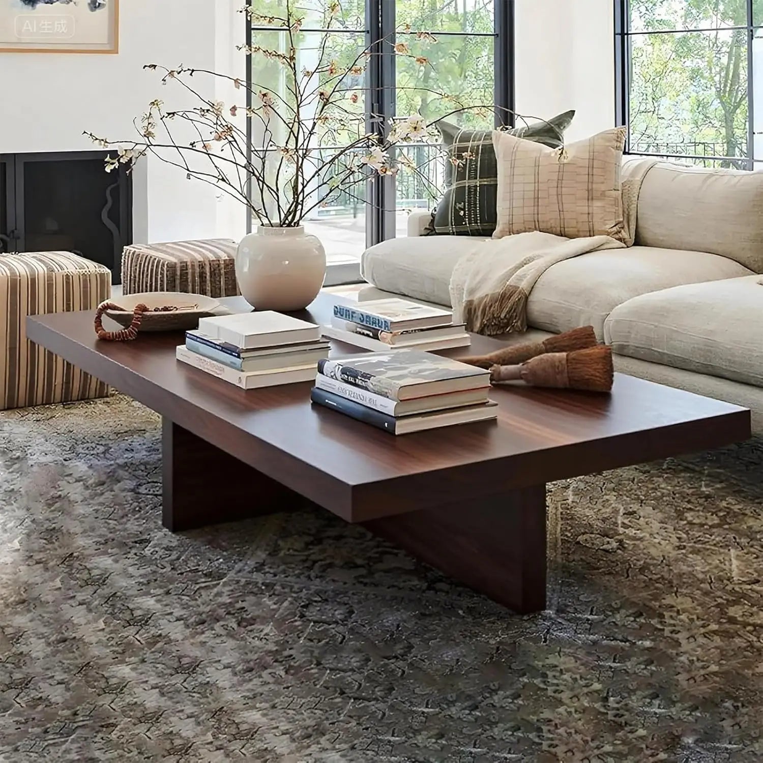 Coffee Table 2” Thick Tabletop, Solid Natural Wood Grain