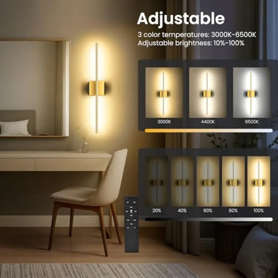 Battery Operated Wall Sconces Set-of-Two 10000mAh, Rechargeable w/Remote 360° Rotation