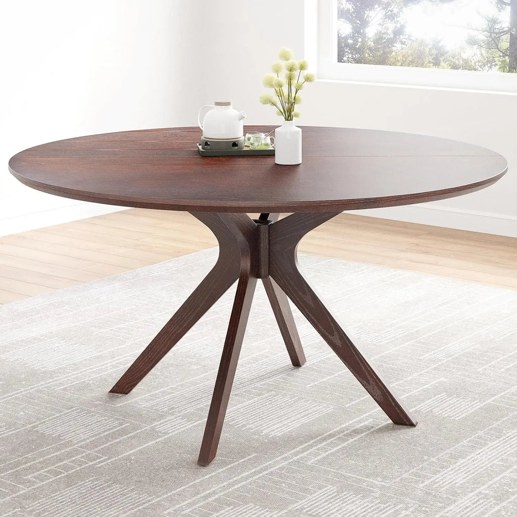 Round Natural Wood Table, Easy Assembly, Modern Small Table for 2-4 People