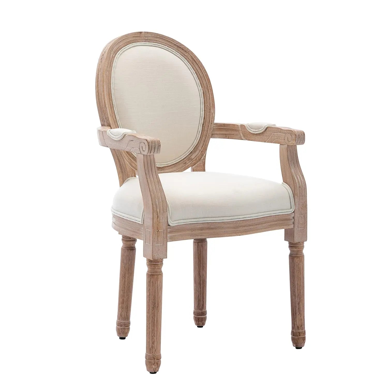 Set-of-2 French Round Back Upholstered Solid Wood Dining Chairs Armrest