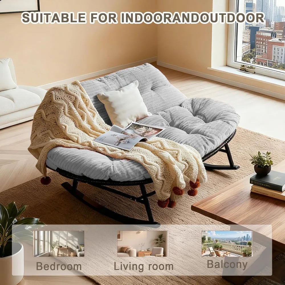 Oversize Rattan Papasan Chair for 2, Loveseat, Rocking Chair, Cushion,