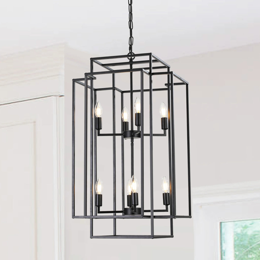 Chandelier, 8-Light Metal Cage Pendant Lighting Fixture