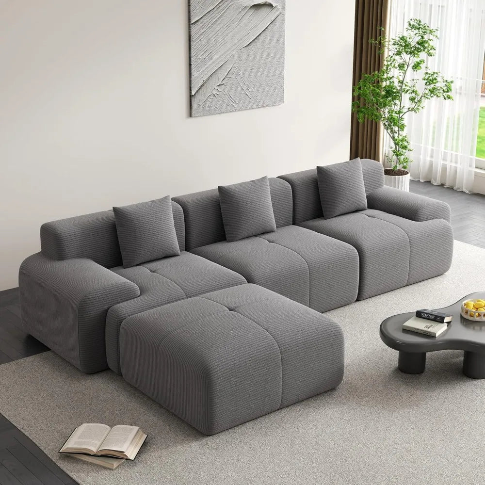 120" Boneless Cloud Modular Sectional Sofa, L-Shape Upholstered Cozy Corduroy