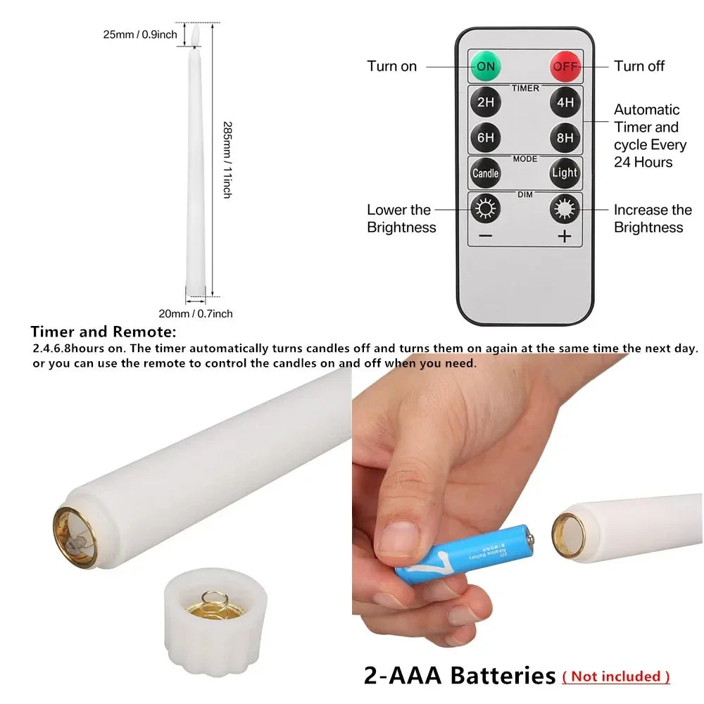 Pack of 12/24Pc LED Flameless Flickering Taper Candles, Remote Battery