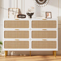 6-Drawer Hand Woven Rattan/Wood Dresser, Natural Deep Drawers