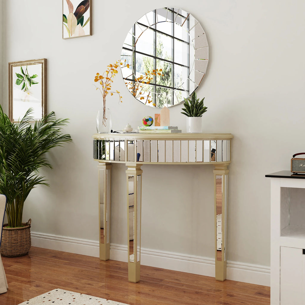 Ornate Mirrored Half Moon Console Table