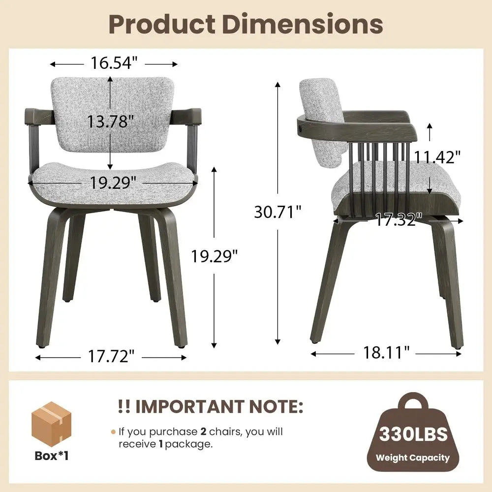 Dining Chairs Set-of-2 w/Arm and Wood Legs, holstered Fabric