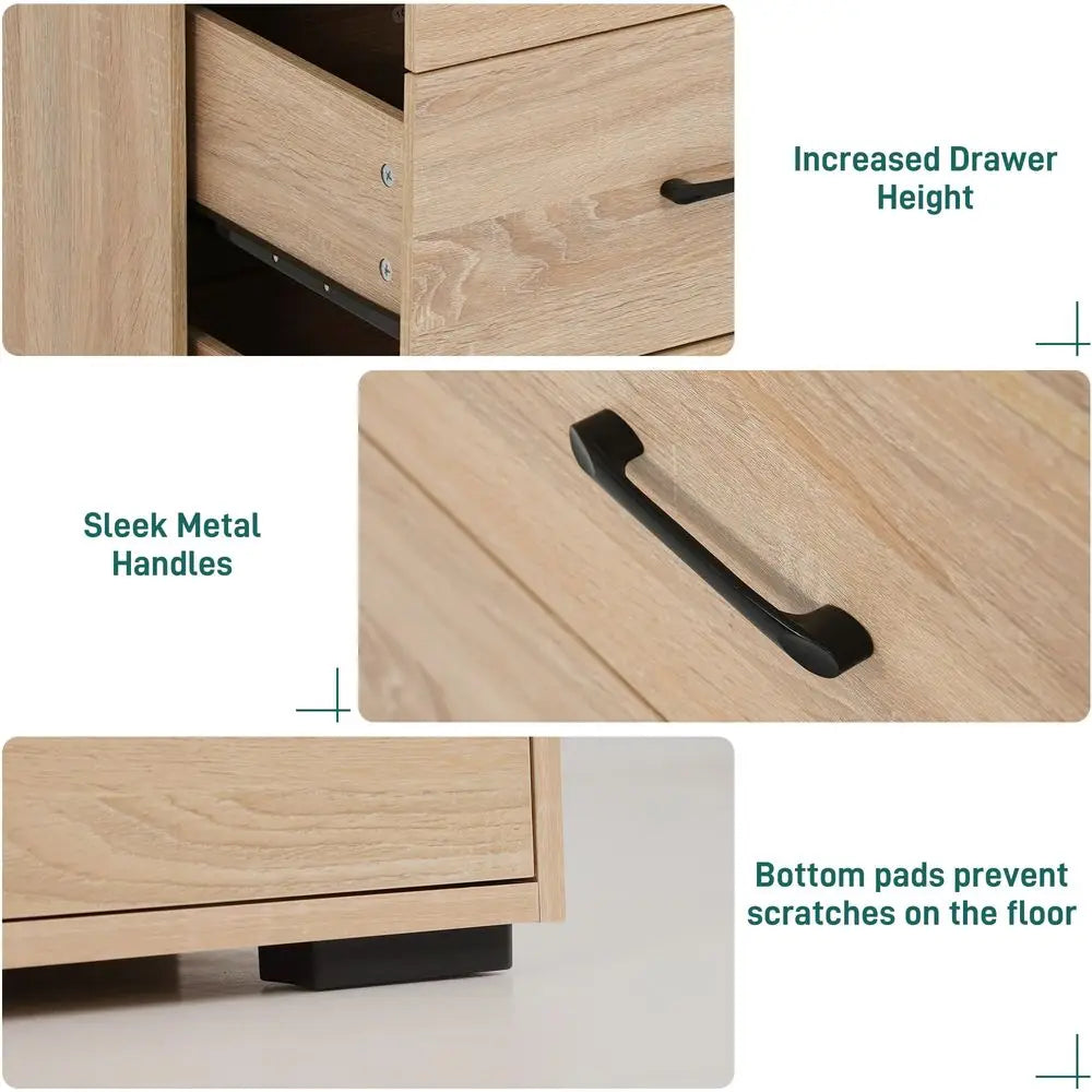 63IN Wood 9-Drawers Dresser, Power Outlet, LED Lights, Deep Drawers