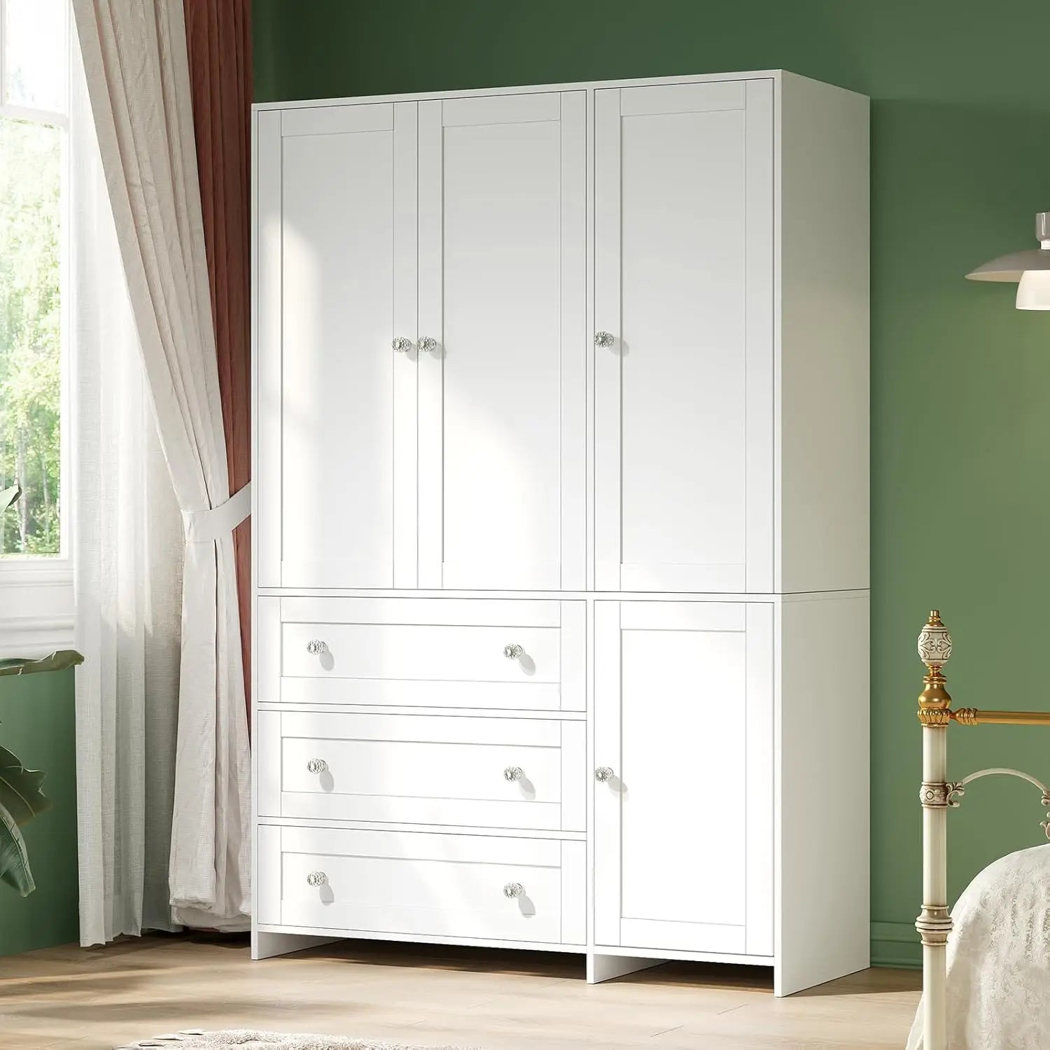 71" Wooden Armoire Wardrobe 3-Drawers Mirror Hanging Rod Large Capacity