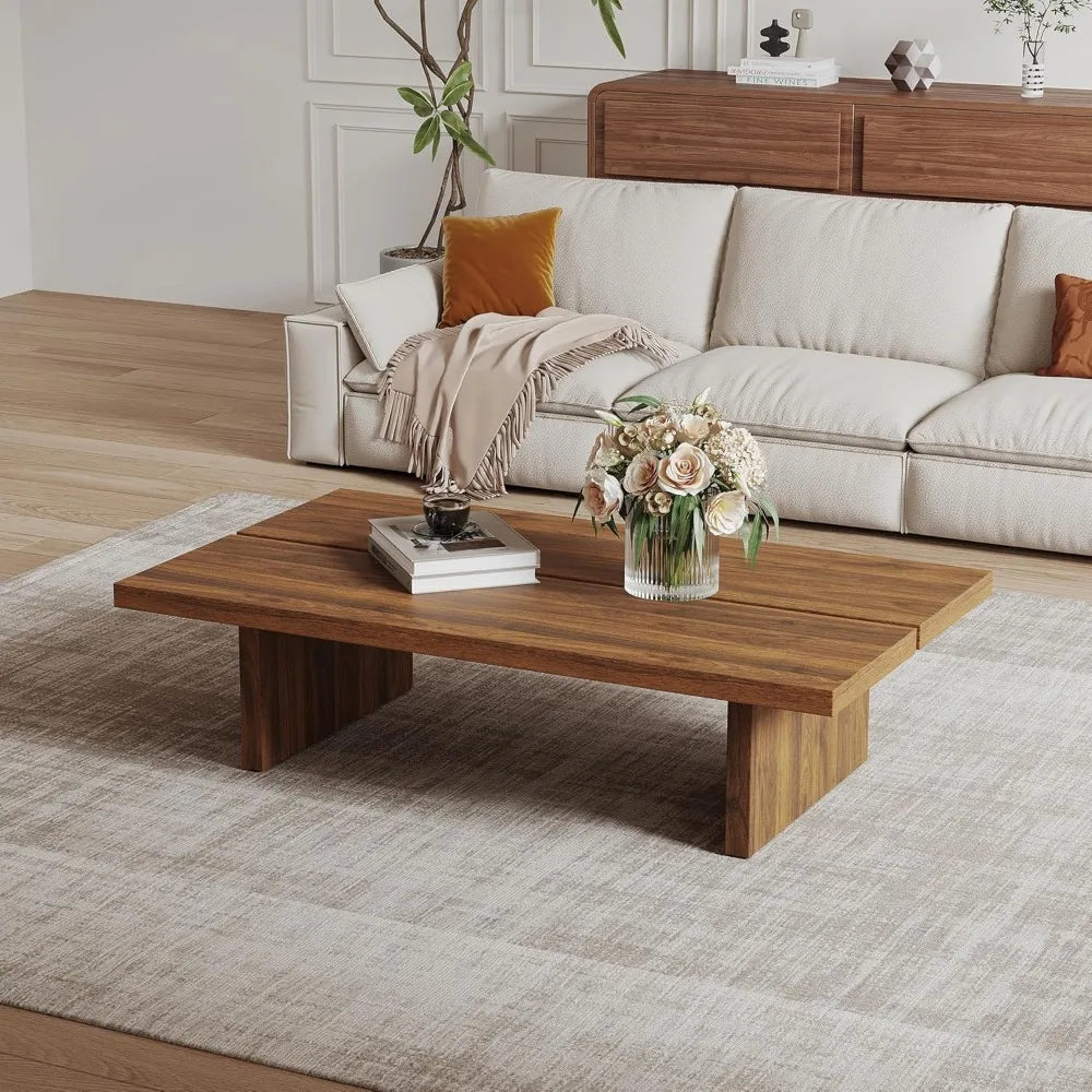 Rectangle Coffee Table, Walnut Wood, Brown Japanese Tea Table