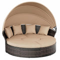 Wicker Rattan Sectional Round Sofa  5-PC w/Retractable Canopy