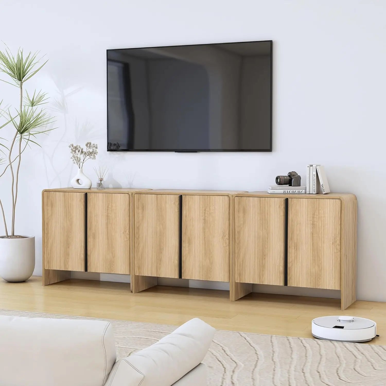 63" Fluted Buffet Cabinet Wood Arched Profile