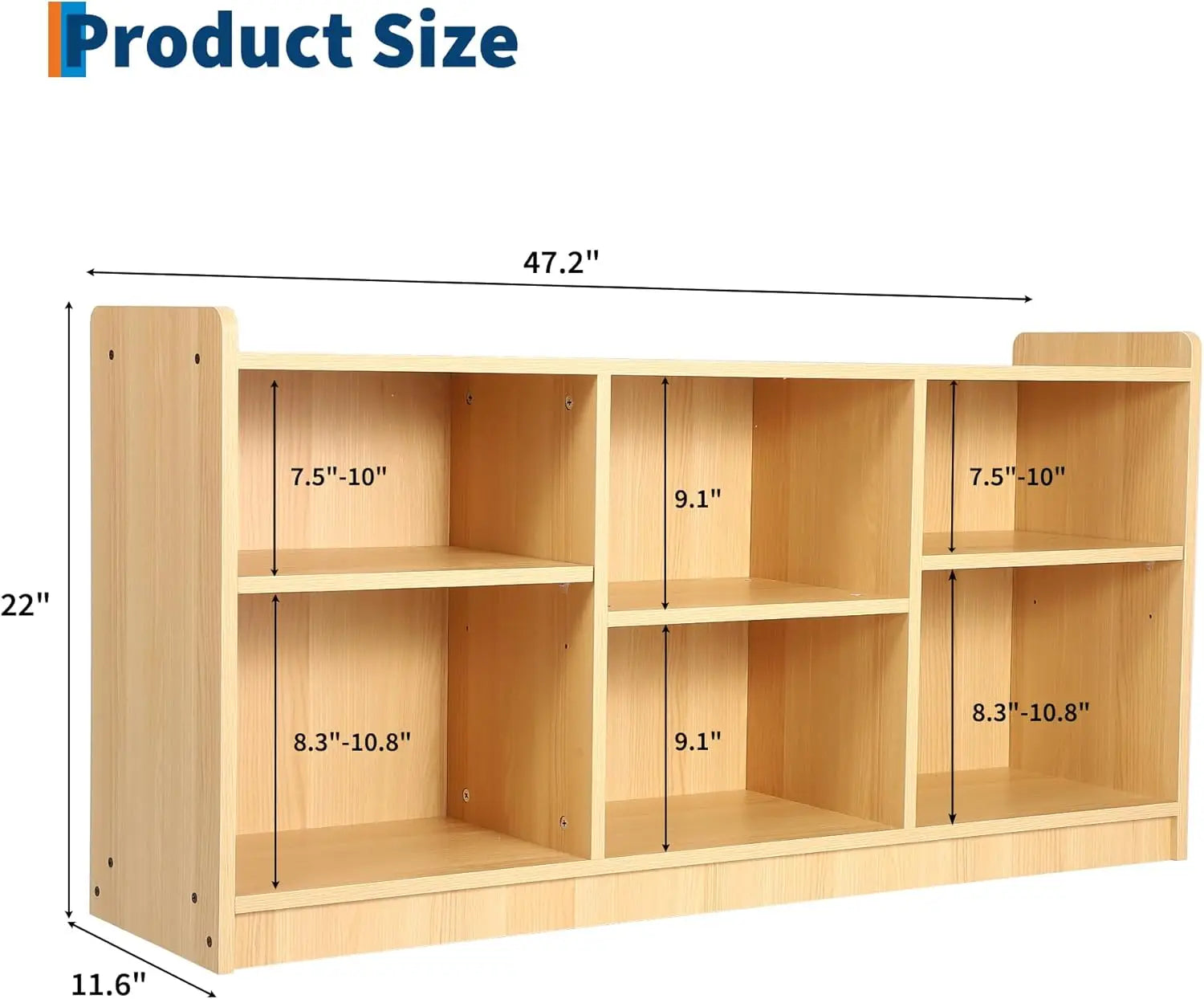 6-Shelf Montessori Toy Organizer, Bookcase with Adjustable Dividers, Natural