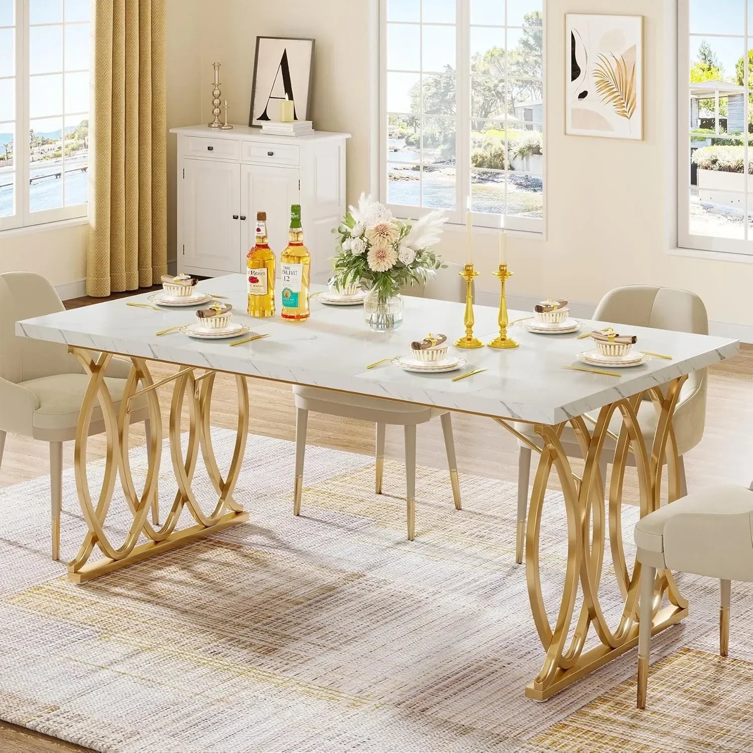 Unique 63" Rectangular Modern Dining Table for 4-6 People,