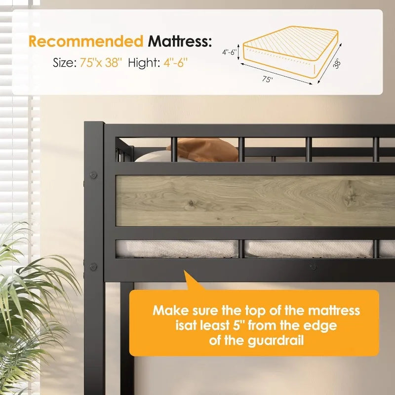 Twin Size Loft Bed w/Stairs, 53.5” Under-Space for Sofa and Desk