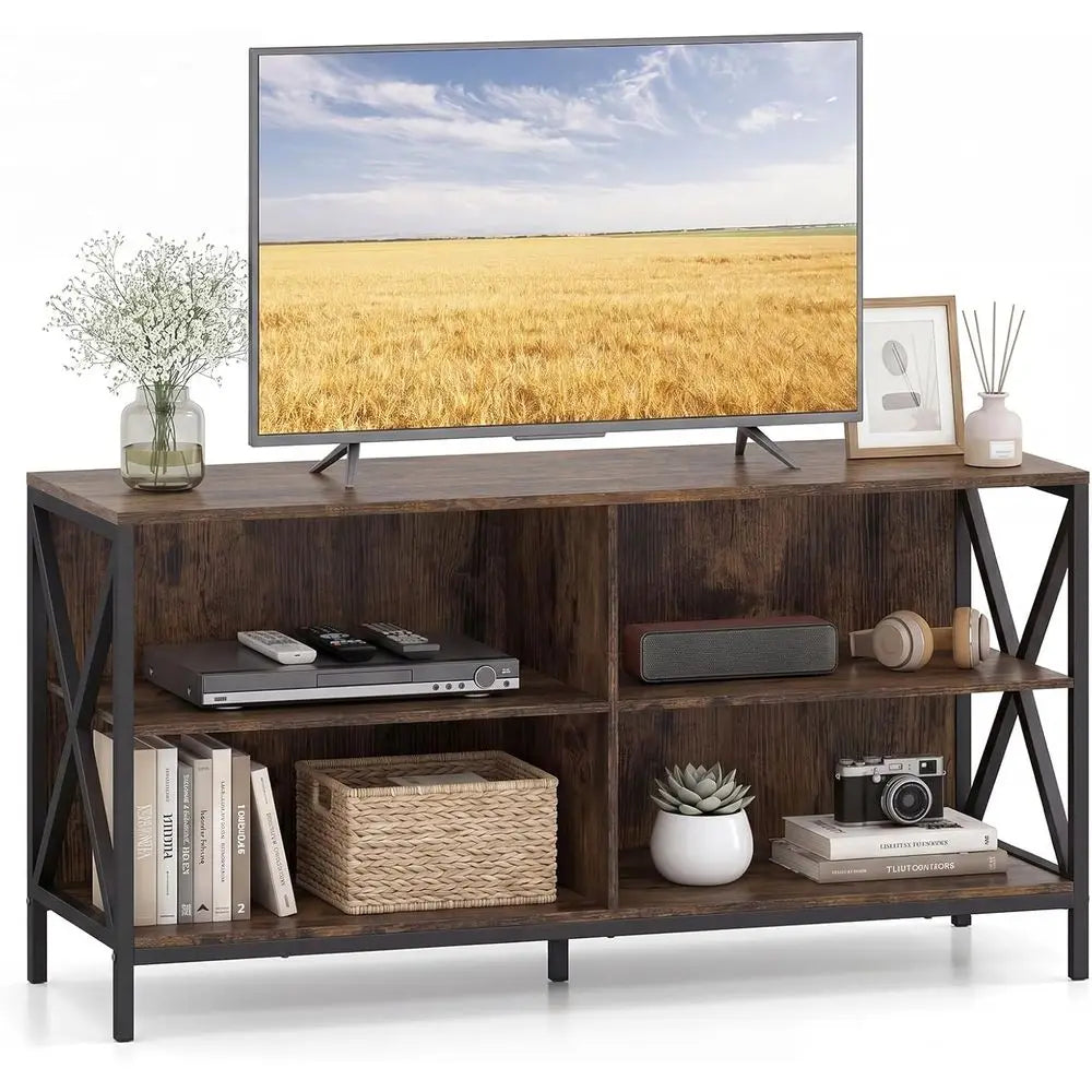 47" Farmhouse Entertainment Center TVs up to 55 Inches, 4 Open Shelves