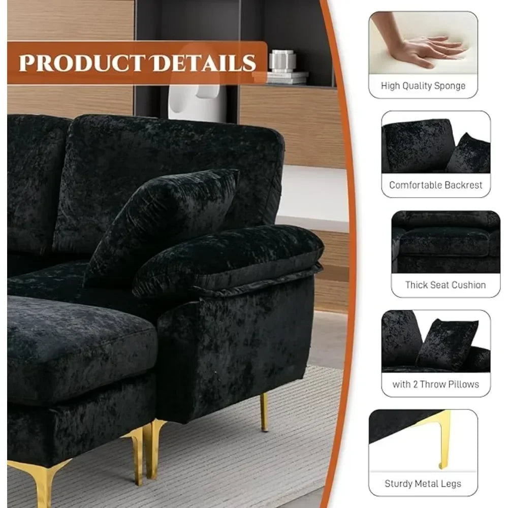 Velvet U-Shaped Convertible To L-Shaped Sectional 4 Seat Sofa