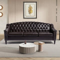Leather Couch, 80IN, High Back, Chesterfield Sofa Sleeper Settee, Solid Wood Leg