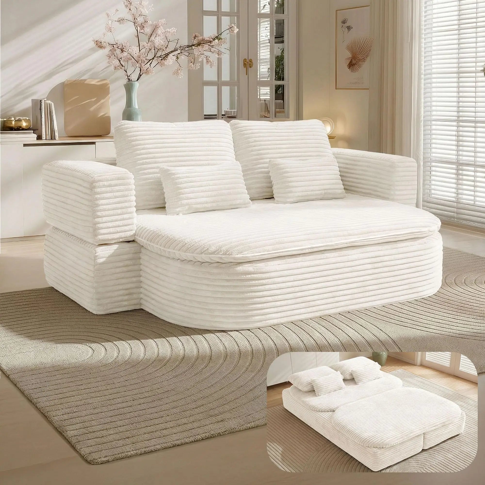 75'' Foldable Sleeper Sofa Bed, Memory Foam Boneless Couch 2-in-1