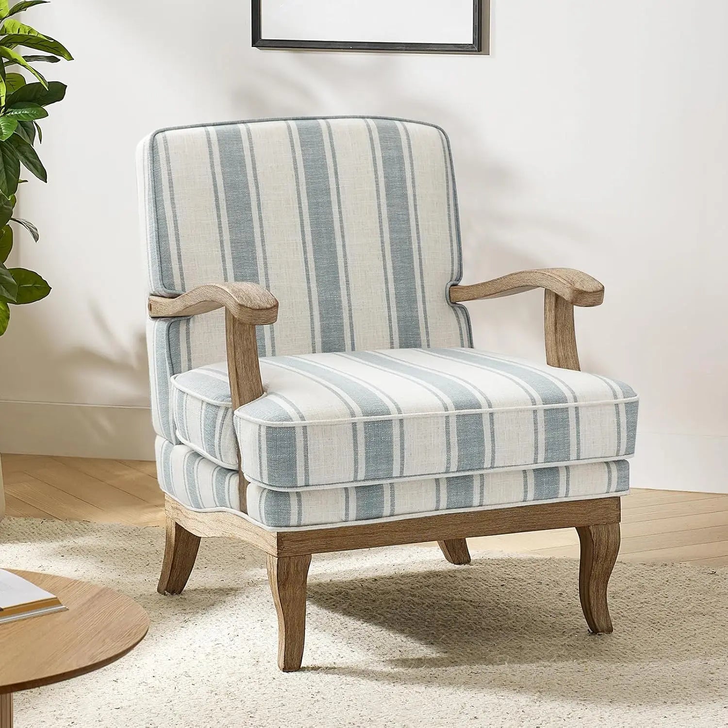 Upholstered Accent Chair with Graceful Curves and Wooden Legs