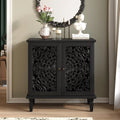 60" Blue Sideboard Buffet 4-Door Hollow Storage Shelf Vintage Console