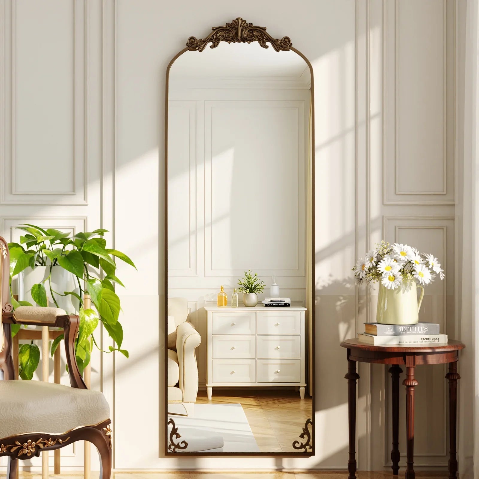 BEAUTYPEAK Full Length Mirror with Baroque Flower Head Design