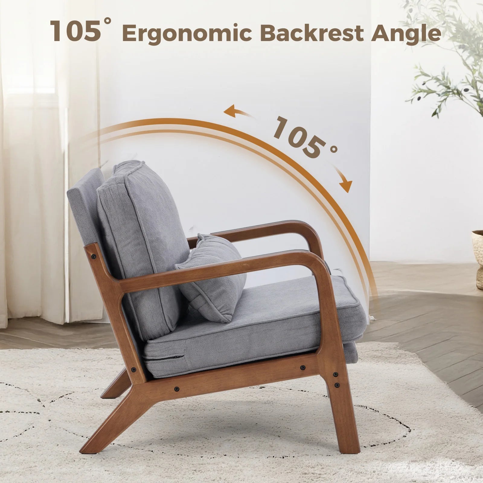Chair Solid Wooden Frame, Arms and Waist Cushion