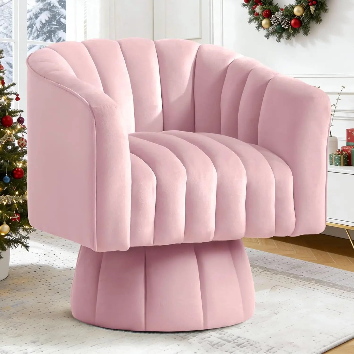 360° Swivel Barrel Chair, Wide Upholstered Velvet Fabric