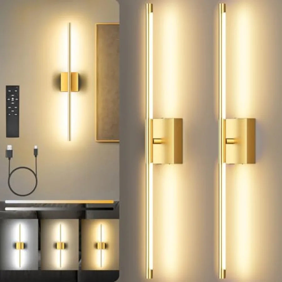 Battery Operated Wall Sconces Set-of-Two 10000mAh, Rechargeable w/Remote 360° Rotation