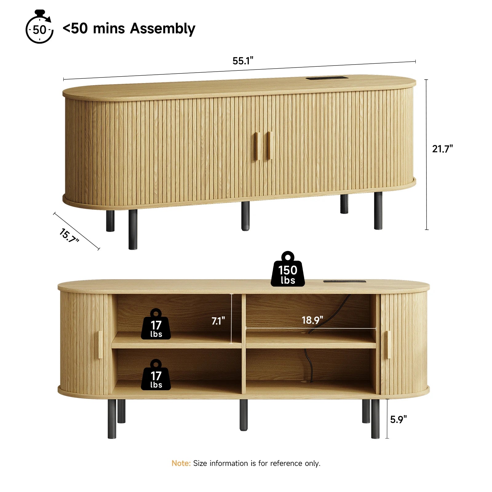Entertainment Center Sliding Doors, Storage, Adjustable Shelves, Power Outlet