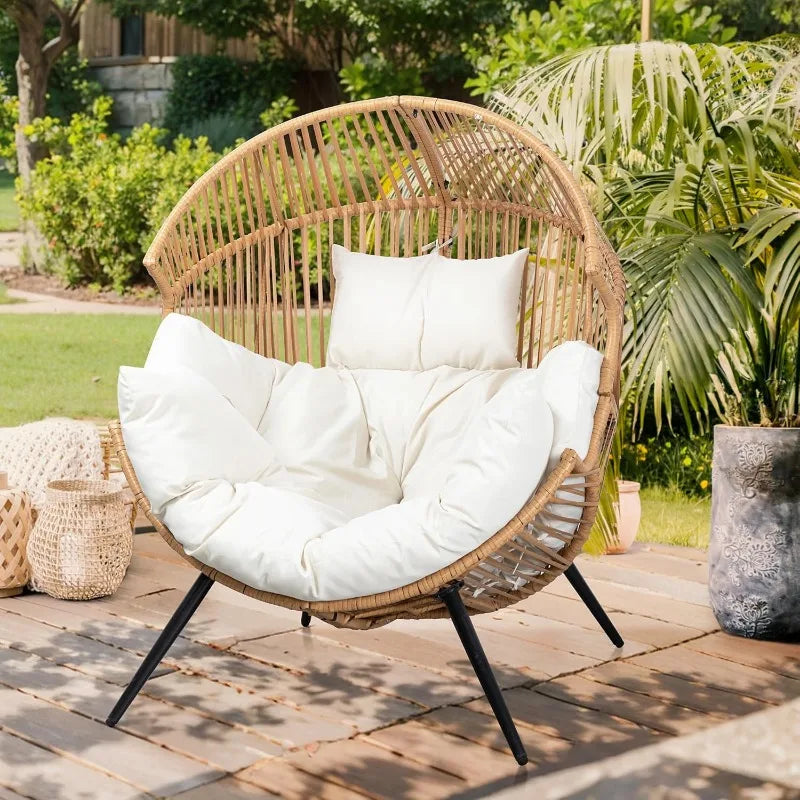 Oversized Wicker Patio Lounge Chair, Egg Chair, PE Rattan, Cushion