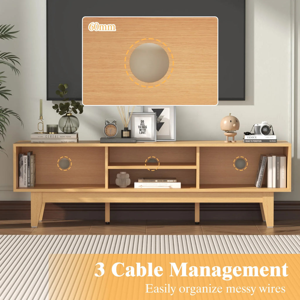 Entertainment Center for 55 65 Inch TV, Rattan, Shelves, Cabinets Sliding Doors