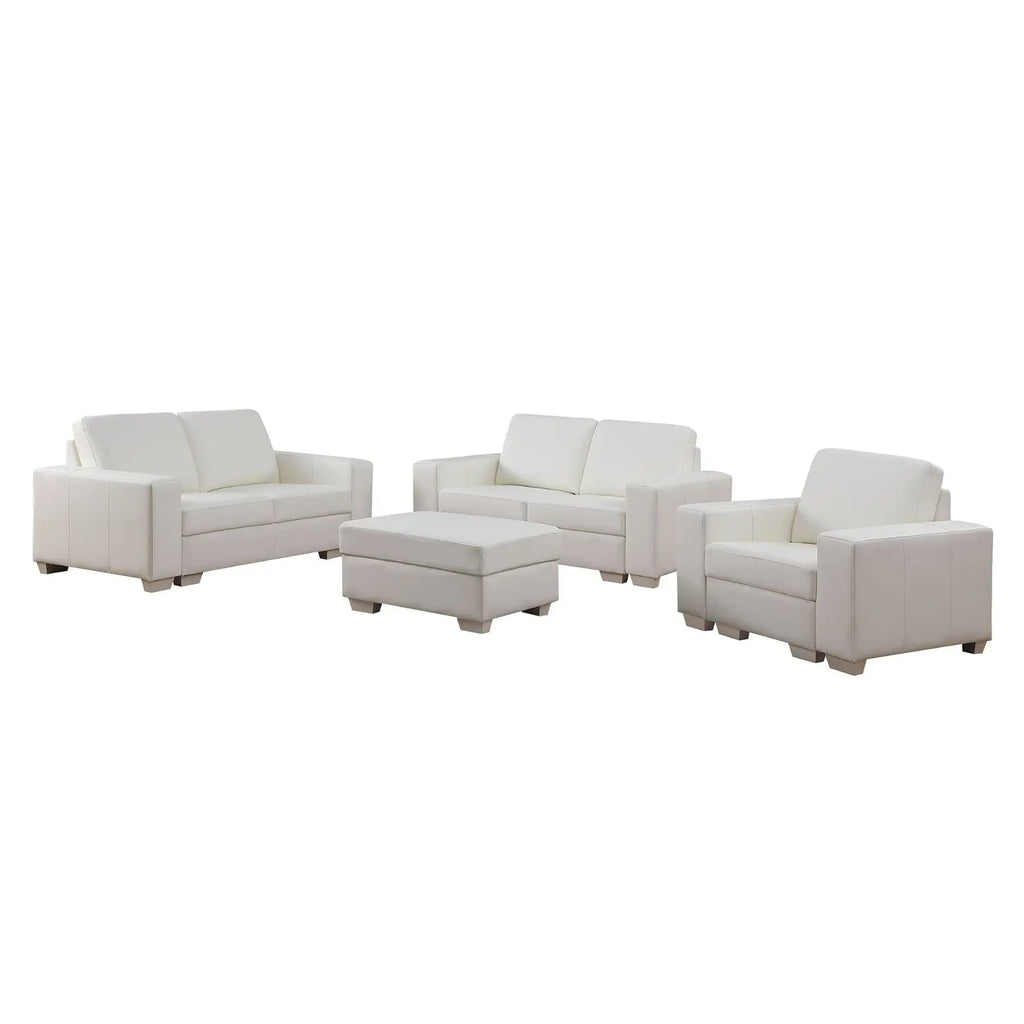 White Genuine Cow Leather 7-Piece Living Room Sofa Set