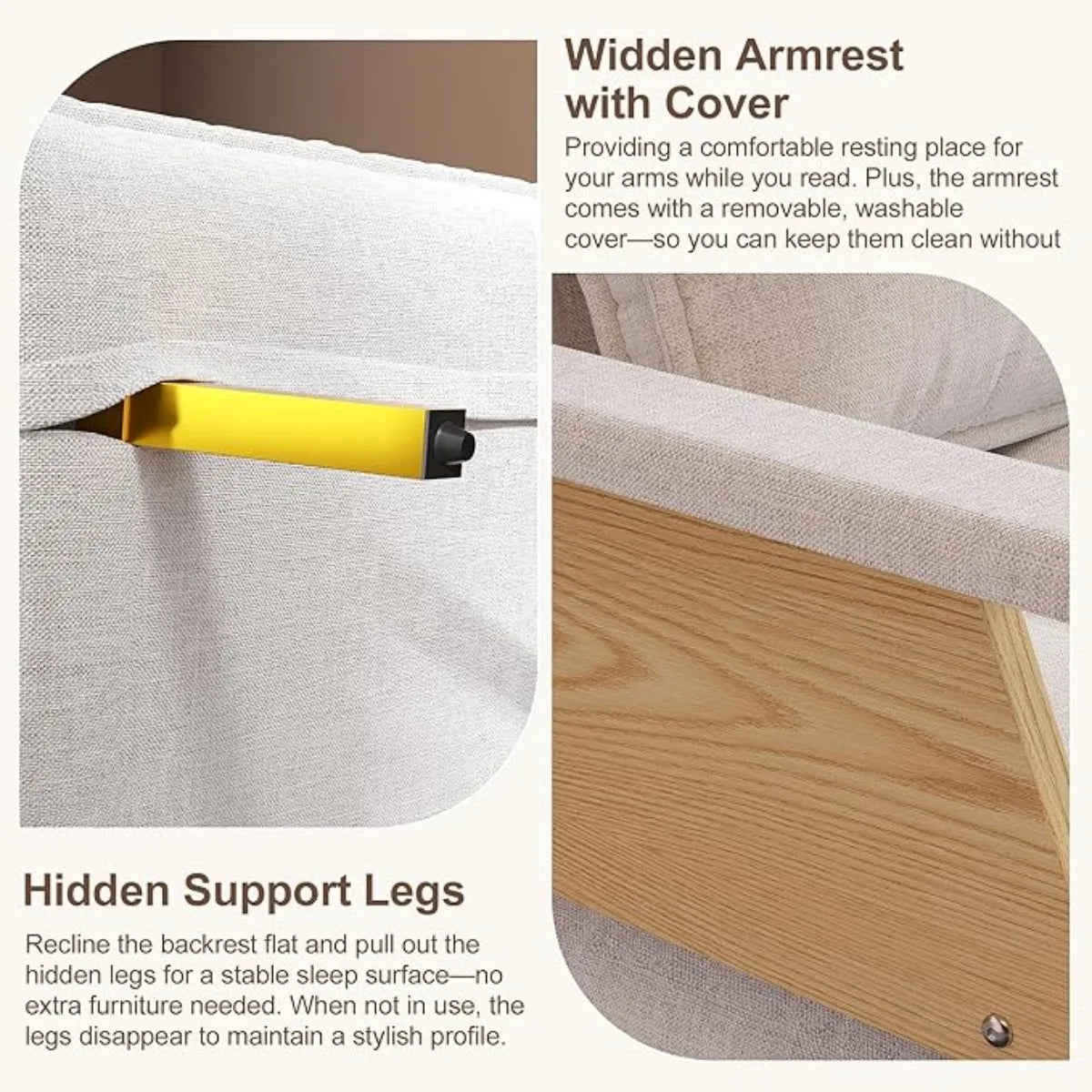 3-in -1 Sleeper Chair Bed, Linen Folding Armchair Sleeper, Adjustable Backrest
