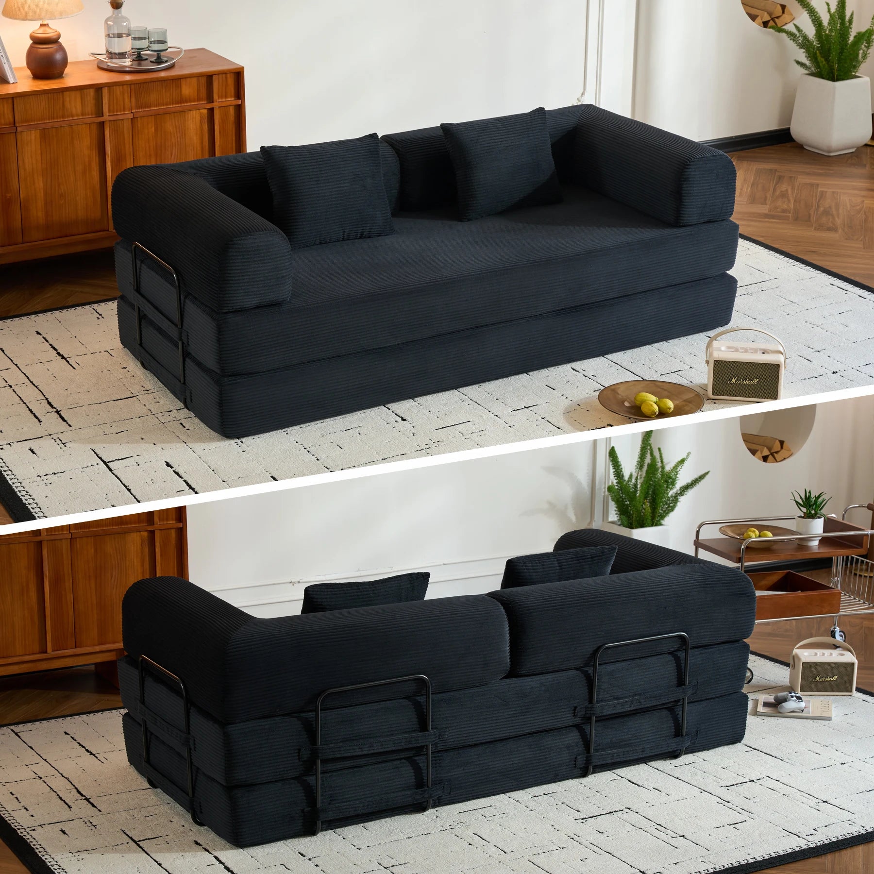 79" Folding Convertible Oversized Corduroy Sofa Bed, Boneless Loveseat