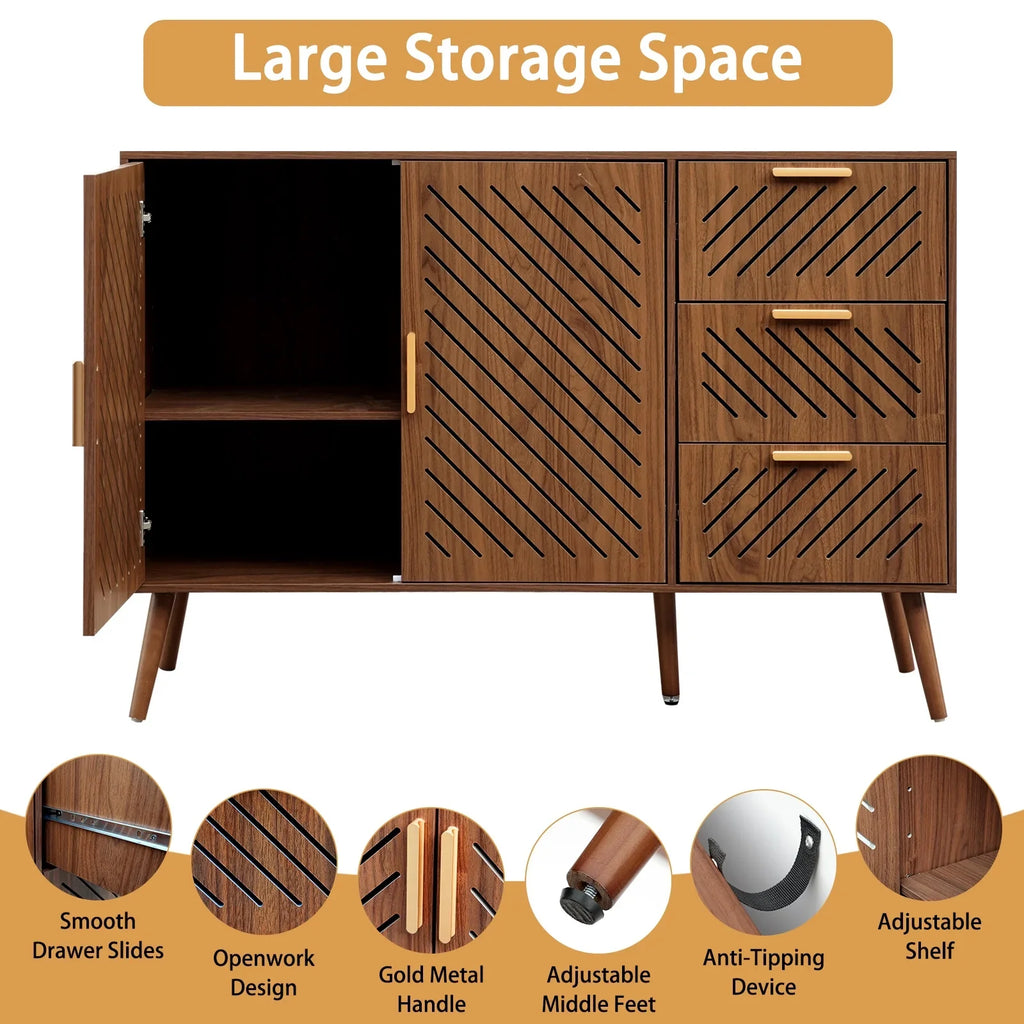 Buffet Sideboard Cabinet, Coffee Bar, Storage, 2-Doors, 3-Drawers, 3-Level Adjustable Shelves