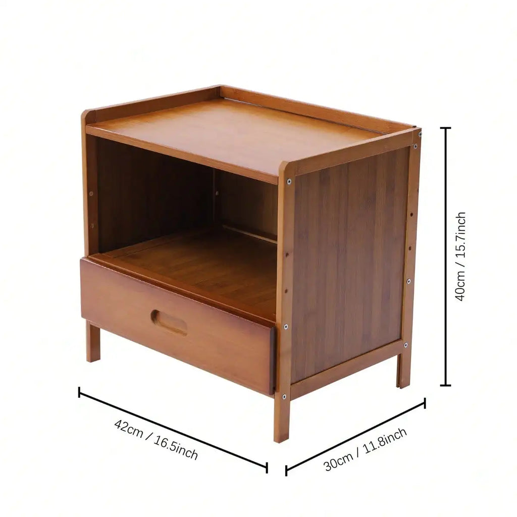 Nightstand Drawer And Open Shelf, Bamboo Cabinet
