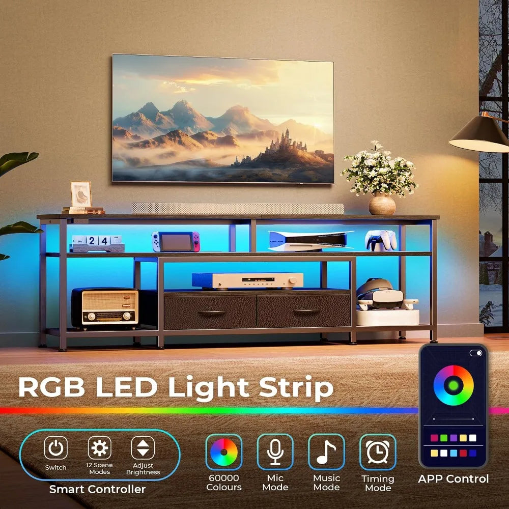 63IN LED TV Stand for 65-70IN TVs, Power Outlets, RGB Lights