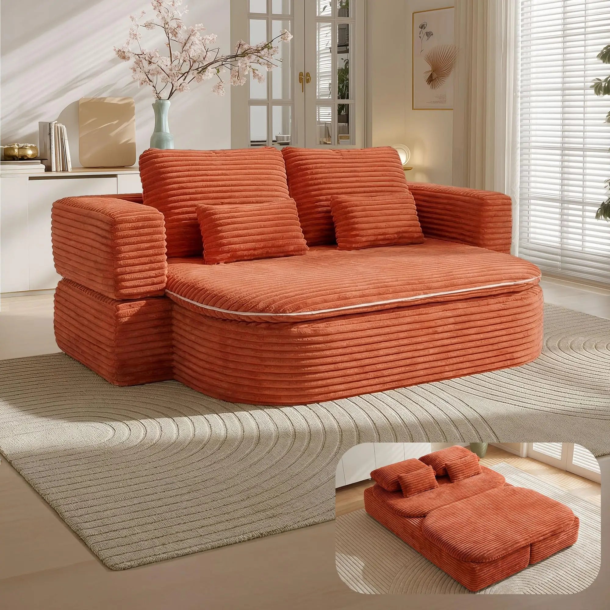 75'' Foldable Sleeper Sofa Bed, Memory Foam Boneless Couch 2-in-1