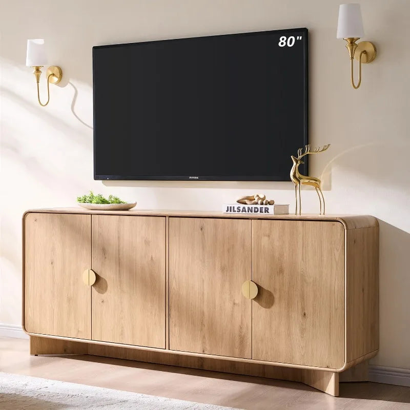 70" TV Stand for TVs Up to 80 inches, 30" Tall with Storage, Adjustable Shelves