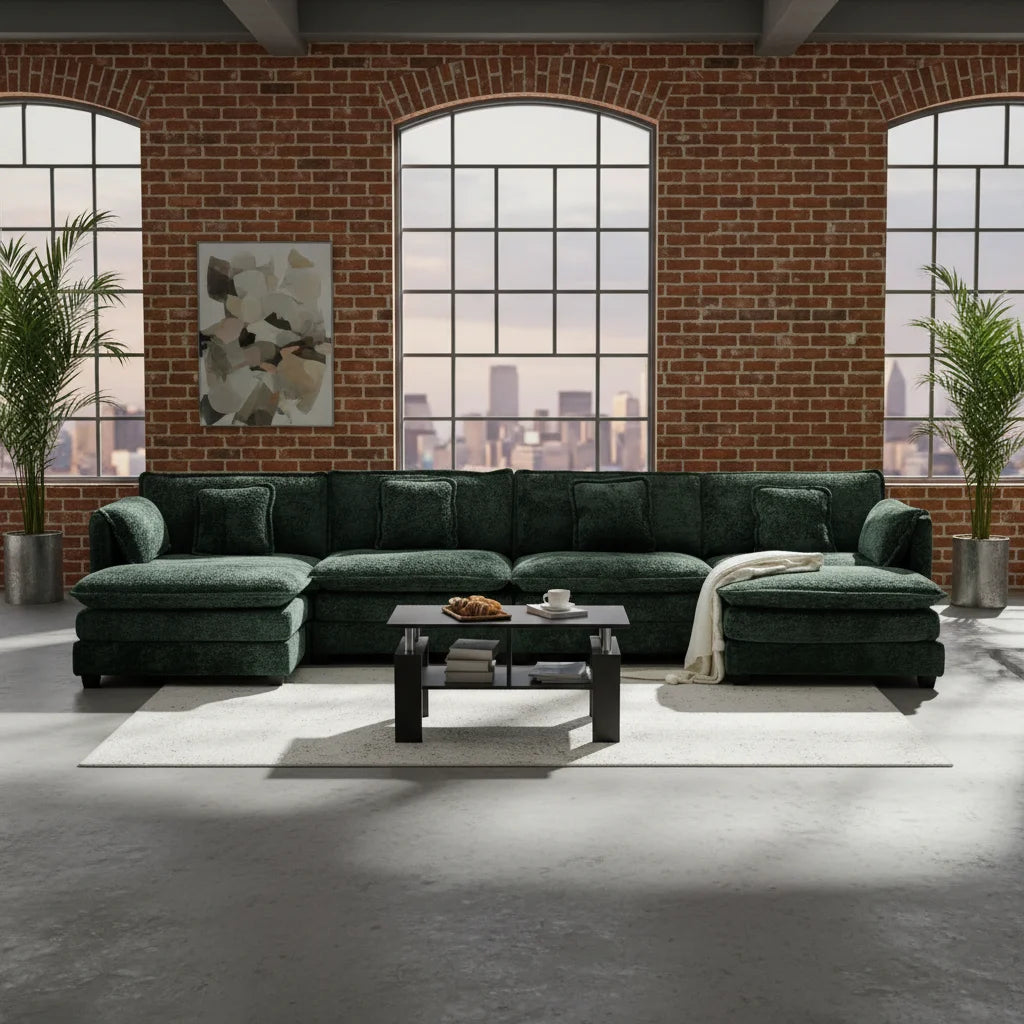 147.8" Cloud U-Shaped Modular Sectional Sofa, Movable Ottoman Deep Seat
