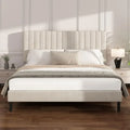 Velvet Platform Frame Vertical Tufted Headboard, No Box Spring Needed