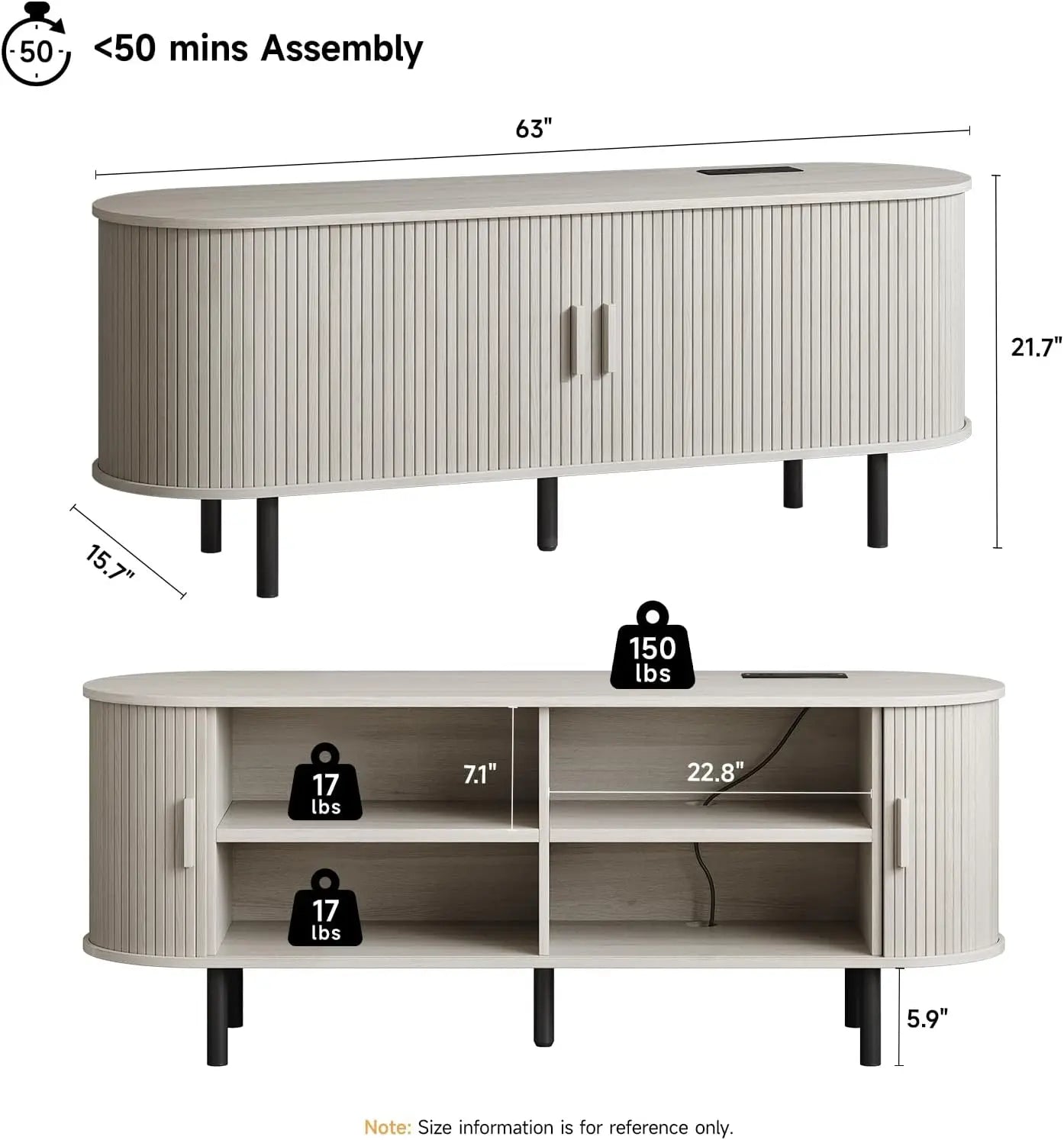 Entertainment Center Sliding Doors, Storage, Adjustable Shelves, Power Outlet
