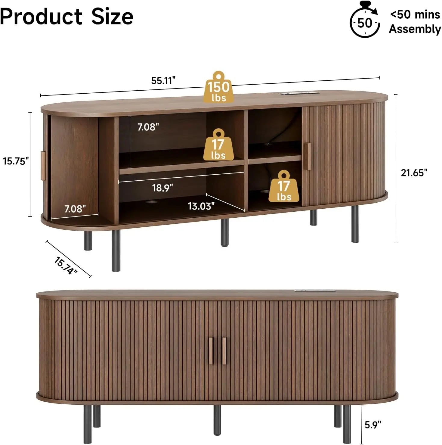 Entertainment Center Sliding Doors, Storage, Adjustable Shelves, Power Outlet