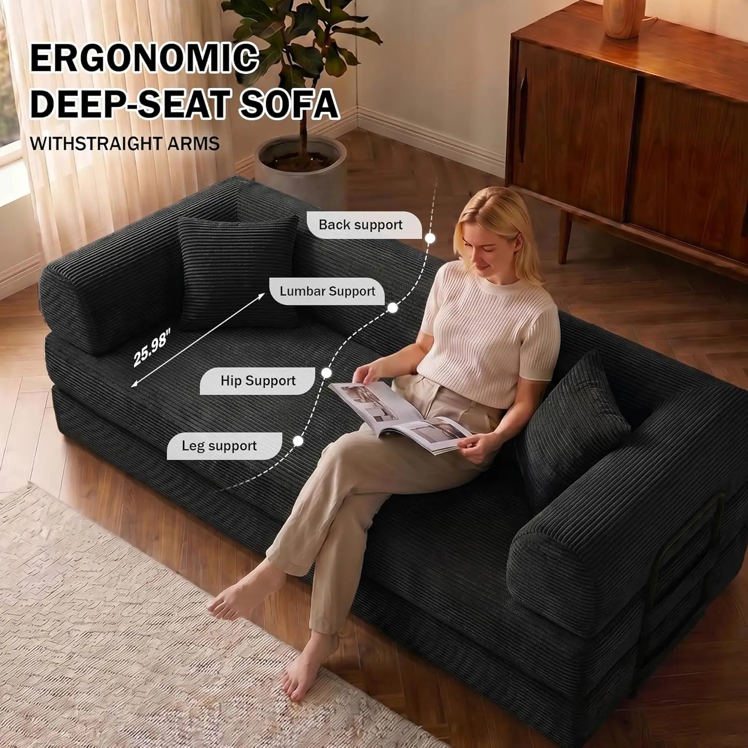79IN 5-in-1 Folding Sleeper Sofa Bed, Corduroy, Modular